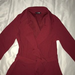 Fashionnova burgundy jumpsuit with belt